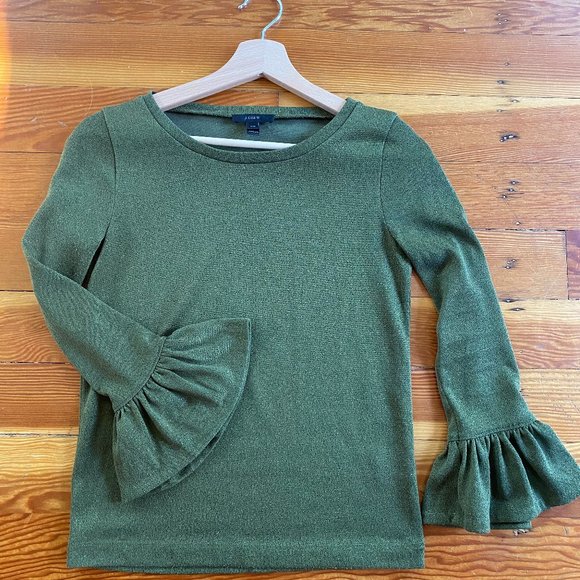 J. Crew Green Metallic Bell Sleeve Top XXS - Picture 3 of 6